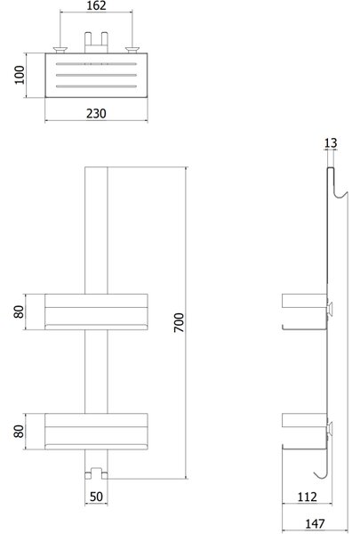 Mexen Brin-2, závesný kúpeľňový košík, čierna matná, 70A8842-70