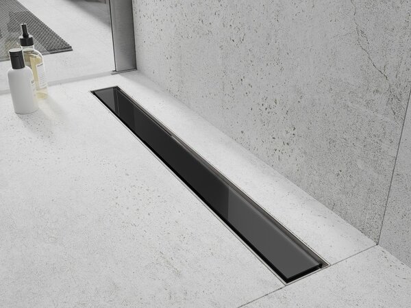 Mexen Flat nerezový sprchový žľab 50 cm vzor čierne sklo, 1026050-15