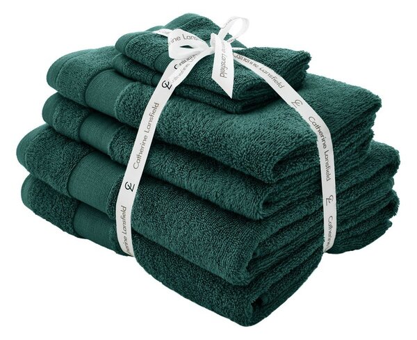Tmavozelené froté bavlnené uteráky a osušky v súprave 6 ks Anti–Bacterial – Catherine Lansfield