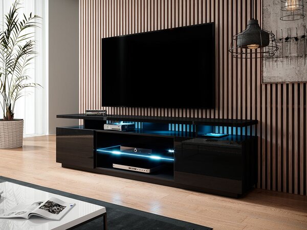 Kvalitné TV stolík Eremko, MDF čierny lesk + LED podsvietenie