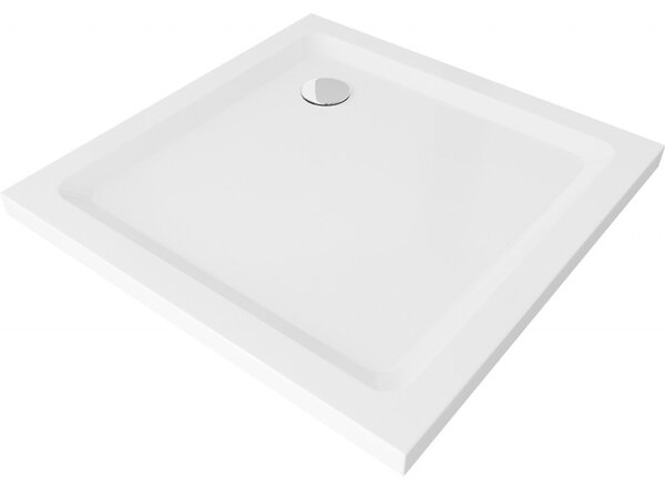 Mexen SLIM - Štvorcová sprchová vanička 70x70x5cm + chrómový sifón, chrómový biela, 40107070