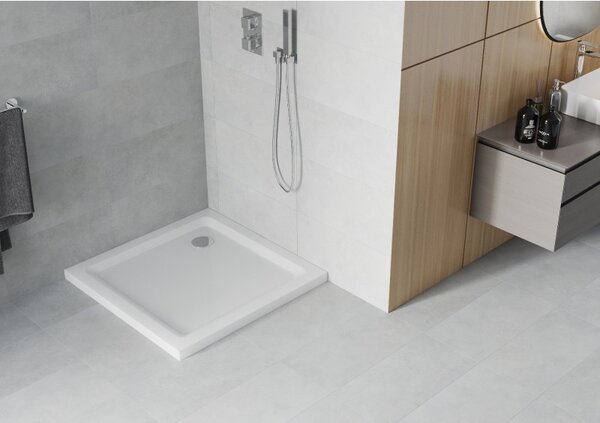Mexen SLIM - Štvorcová sprchová vanička 70x70x5cm + chrómový sifón, chrómový biela, 40107070