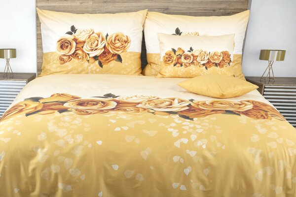 Glamonde luxusné obliečky Rosy v béžovej farbe, doplnené zlatistými ružami. Vyslovene elegantné! 200x220 cm