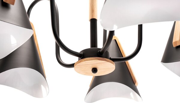 Toolight - Škandidávska závesná lampa 5-ramenná 5xE27 60W APP442-CP, čierna-hnedá, OSW-03696