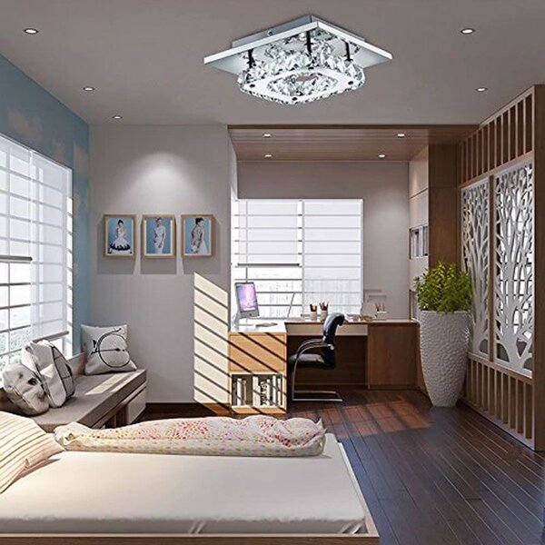 Toolight - Krištáľová hranatá stropná lampa Glamour 8W neutrálna farba APP406-C, chrómová, OSW-65004