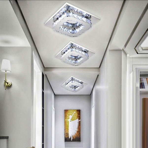 Toolight - Krištáľová hranatá stropná lampa Glamour 8W neutrálna farba APP406-C, chrómová, OSW-65004