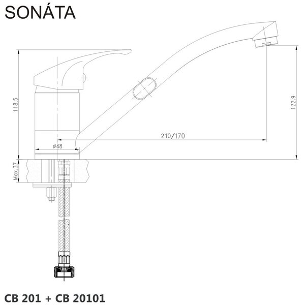 Mereo Mereo, Drezová stojanková batéria, Sonáta, s ramienkom plochým 210 mm, chróm, MER-CB201N