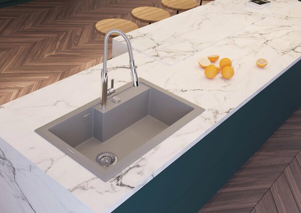 Deante Eridan, granitový drez na dosku 800x500x214 mm, 3,5" + priestorovo úsporný sifón, 1-komorový, antracitová metalíza, DEA-ZQE_T10B