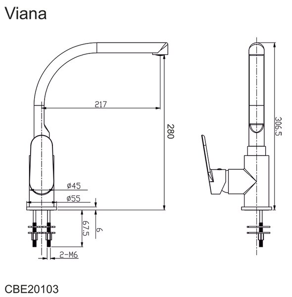 Mereo Mereo, Drezová stojanková batéria, Viana, s ramienkom nad pákou, výška 306 mm, chróm, MER-CBE20103