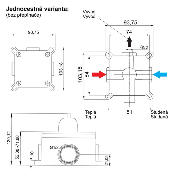 Mereo Mereo, Sprchová podomietková batéria bez prepínača, Viana, Mbox, MER-CBE60105A