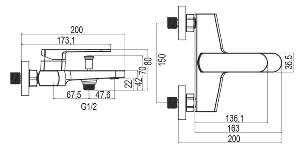 Mereo Mereo, Vaňová nástenná batéria, Mada, 150 mm, bez príslušenstva, chróm, MER-CBQ90103M