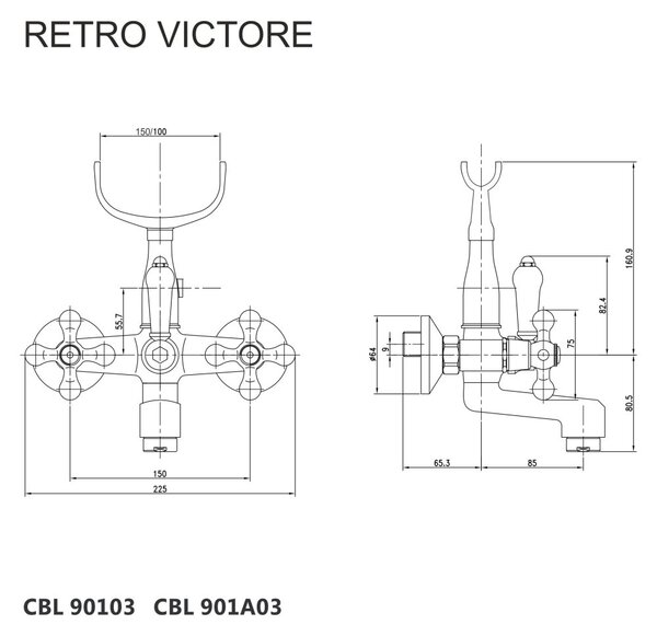 Mereo Mereo, Vaňová nástenná batéria, Retro Viktorie, 150 mm, bez príslušenstva, chróm, MER-CBL90103