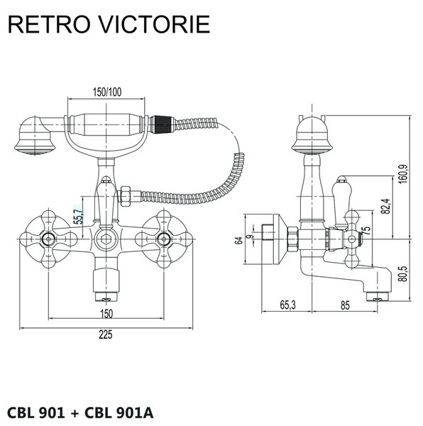 Mereo Mereo, Vaňová nástenná batéria, Retro Viktorie, 150 mm, s príslušenstvom, chróm, MER-CBL901