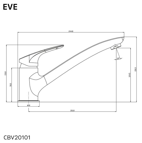Mereo Mereo, Drezová stojanková batéria, Eve, s plochým ramienkom 210 mm, chróm, MER-CBV20101