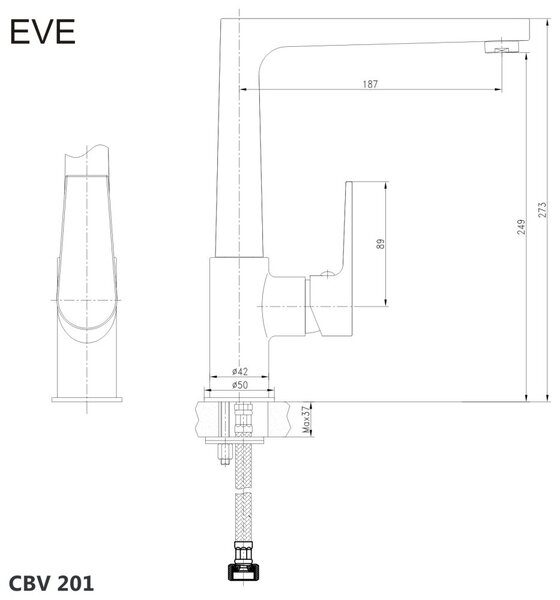 Mereo Mereo, Drezová stojanková batéria, Eve, s plochým ramienkom nad pákou, výška273 mm, chróm, MER-CBV201