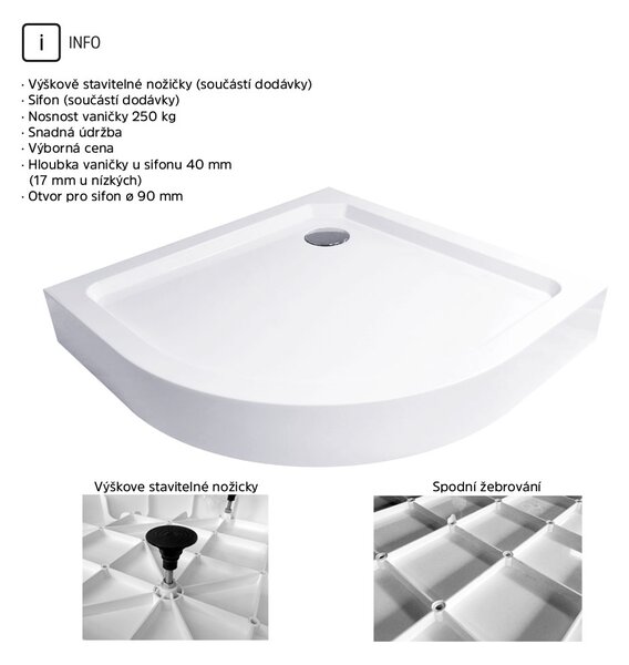 Mereo Mereo, Sprchový set z Kory Lite, štvrťkruh, 90 cm, biely ALU, sklo Grape a vysoké SMC vaničky, MER-CK35121ZH