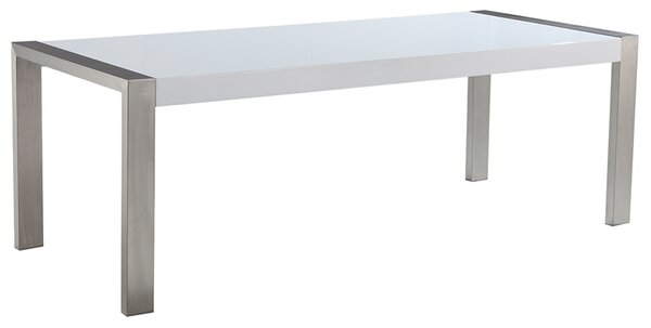 Jedálenský stôl biely so striebornými nohami nehrdzavejúca oceľ 220 x 90 x 76 cm pre 8 osôb moderný dizajn