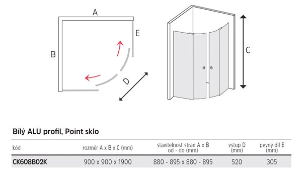 Mereo Mereo, Sprchovací kút, LIMA, štvrtkruh, 90 cm, biely ALU, sklo Point, MER-CK608B02K