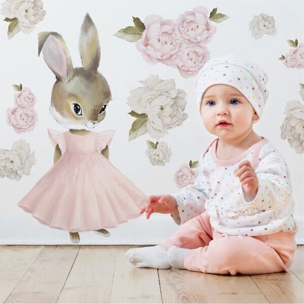 Detská nálepka na stenu Pastel bunnies - zajačik v sukni Rozmery: M