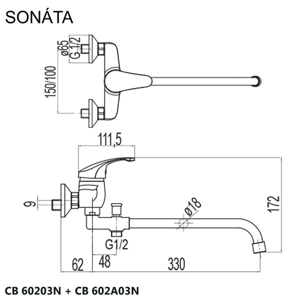 Mereo Mereo, Nástenná batéria do byt. jadra, Sonáta, bez příslušenstva pr. 18 mm - 330 mm, chróm, MER-CB60203N