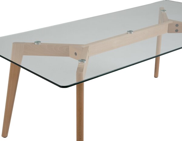 Konferenčný stolík priehľadný svetlé drevo sklenená vrchná doska drevené nohy 120 x 60 cm obdĺžnikový tvar škandinávsky štýl obývačka