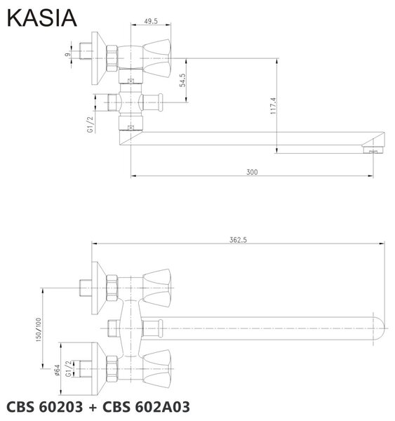 Mereo Mereo, Nástenná batéria do byt. jadra, Kasia, ramienkom 300 mm, bez příslušenstva, chróm, MER-CBS60203