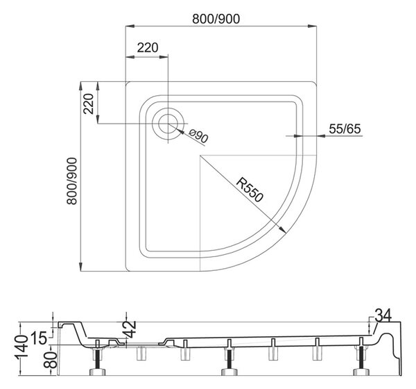 Mereo Mereo, Sprchová vanička R550, SMC, biela, vrátane nožičiek a sifónu ø 90 mm, MER-CV11H