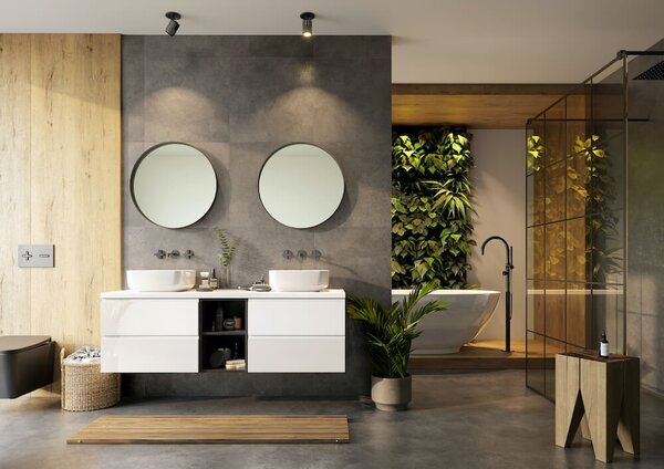 Luxusný kúpeľňový nábytok Miron A, sivá + biely lesk