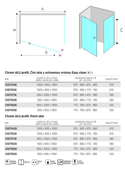 Mereo Mereo, Sprchový kút, Lima, obdĺžnik, pivotové dvere a pevný diel, chrom ALU, sklo Číre, MER-CK87963K