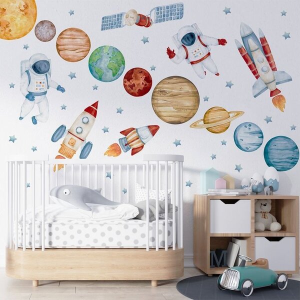 Detská nálepka na stenu Solar system - planéty, astronauti, satelit a rakety Rozmery: XL