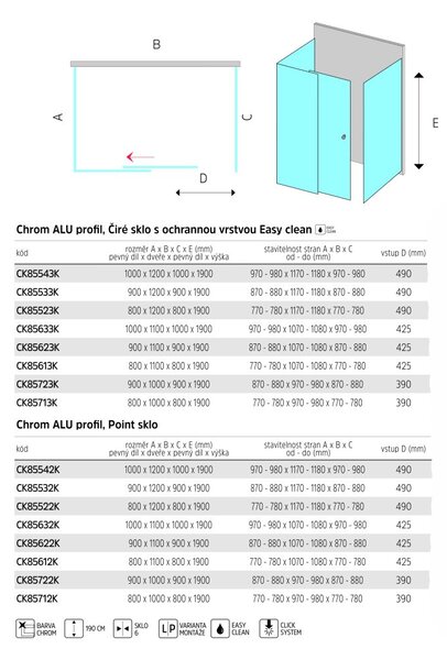 Mereo Mereo, Sprchový kút, Lima, obdĺžnik, pev.díl x zasúvacie dvere x pev.díl, chróm ALU, sklo Číre, MER-CK85613K