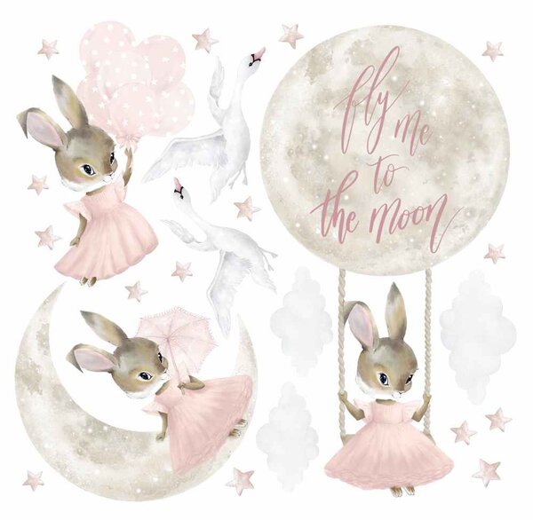 Detská nálepka na stenu Pastel bunnies - zajačiky a husy