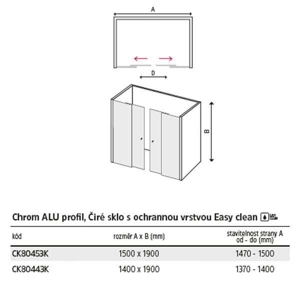 Mereo Mereo, Sprchové dvere, LIMA, štvordilene, zasúvacie, chróm ALU, sklo Číre, MER-CK80443K