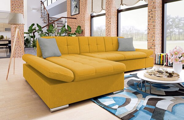 Moderná rohová sedačka Malaga, žlutá Uttario Velvet, pravá