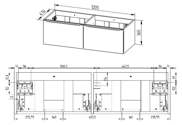 Mereo Mereo, Mailo, kúpeľňová skrinka s keramickým umývadlom 121 cm, chrómové madlo, MER-CN538