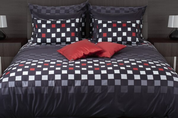 Glamonde luxusné obliečky Luke čierne s červenými, bielymi a šedými štvorcami. NOVINKA! 240x200 cm