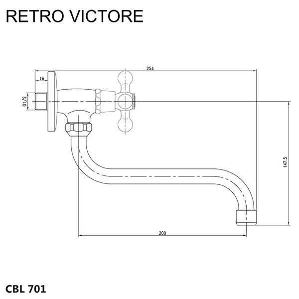 Mereo Mereo, Umývadlový kohútik nástenný, Retro Viktorie, s ramienkom otočným ø 18 mm - 200 mm, chróm, MER-CBL701