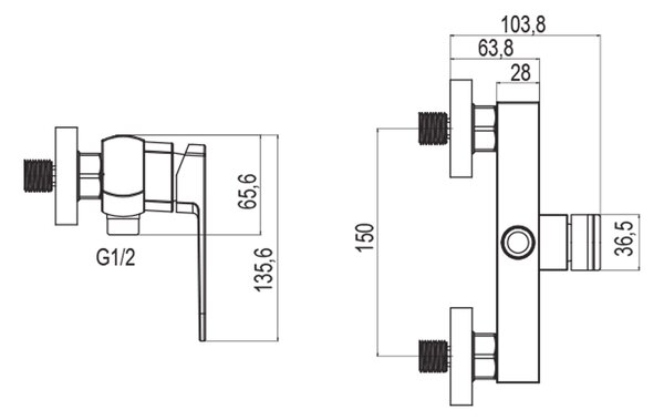 Mereo Mereo, Sprchová nástenná batéria, Mada, 150 mm, bez príslušenstva, chróm, MER-CBQ60103M