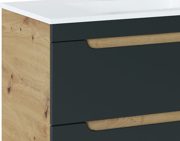 Comad Závesná skrinka pod umývadlo Aruba 8202 s doskou 70 cm dub remeselný zlatý/vesmírne sivá matná