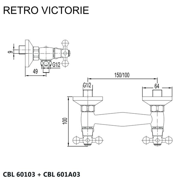 Mereo Mereo, Sprchová nástenná batéria, Retro Viktorie, bez príslušenstva, chróm, MER-CBL60103