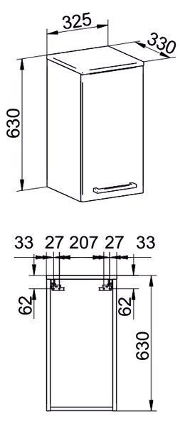 Mereo Mereo, Bino kúpeľňová skrinka horná, 63 cm, pravá, biela, biela/dub, MER-CN666