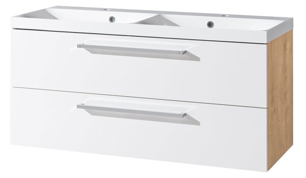 Mereo Mereo, Bino, kúpeľňová skrinka s umývadlom z liateho mramoru 121 cm, biela, dub, MER-CN673M