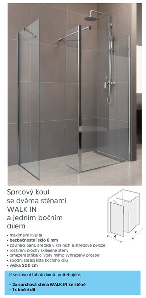 Mereo Mereo, Bočný diel pre WALK IN, Novea, výška 200 cm, chróm ALU, sklo Číre, MER-CK10635S