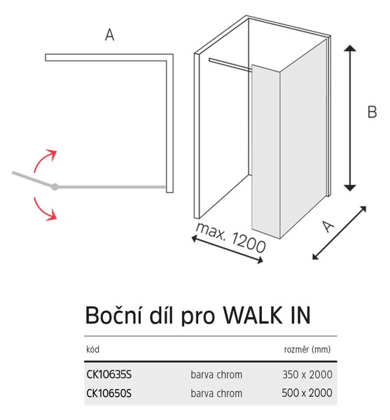 Mereo Mereo, Bočný diel pre WALK IN, Novea, výška 200 cm, chróm ALU, sklo Číre, MER-CK10635S