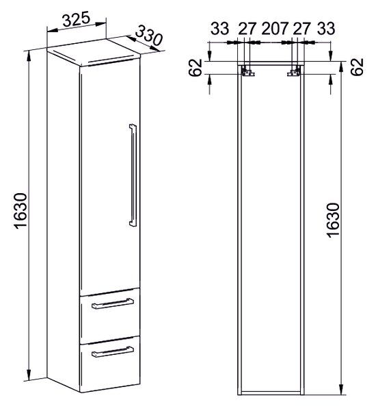 Mereo Mereo, Bino, kúpeľňová skrinka vysoká 163 cm, ľavé otváranie, biela, biela/dub, MER-CN667
