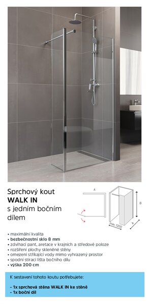 Mereo Mereo, Bočný diel pre WALK IN, Novea, výška 200 cm, chróm ALU, sklo Číre, MER-CK10635S