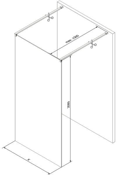 Mexen Kioto, priechodná sprchová zástena 100 x 200 cm, lustro 8 mm, 2x biela stabilizačná rozpera, 800-100-002-20-50