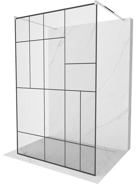 Mexen Kioto, priechodná sprchová zástena 100 x 200 cm, 8mm sklo číre/čierny vzor, 2x chrómová stabilizačná rozpera, 800-100-002-01-78