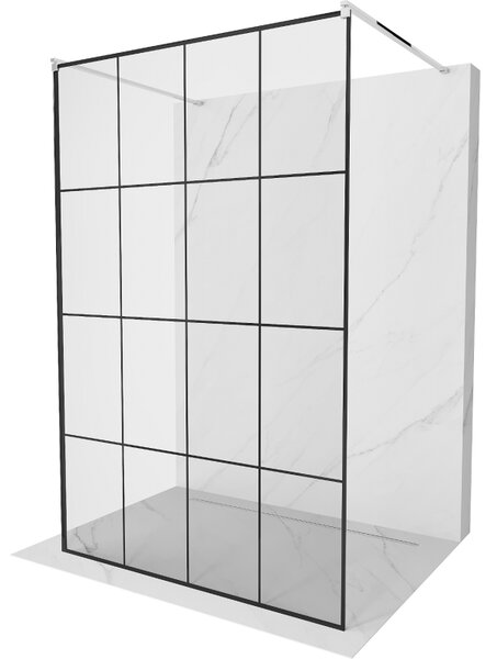 Mexen Kioto, priechodná sprchová zástena 140 x 200 cm, 8mm sklo číre/čierny vzor, 2x chrómová stabilizačná rozpera, 800-140-002-01-77