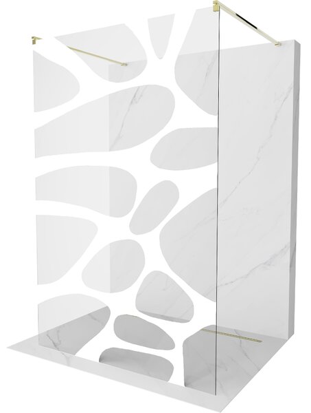 Mexen Kioto, priechodná sprchová zástena 100 x 200 cm, 8mm sklo číre/biely vzor, 2x zlatá stabilizačná rozpera, 800-100-002-50-97